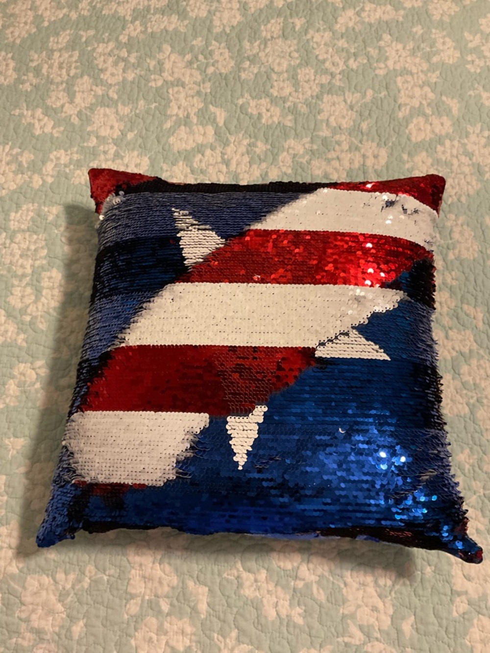 Sparkling Red, White & Blue Sequin Pillow - Picture 3 of 4